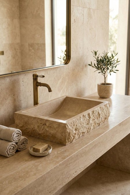 حوض مغسلة حجر طبيعي مستطيل – 55×35 سم